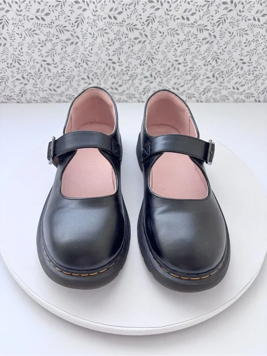 Black Platform Mary Jane Shoes Womens 8 EU 39 Chunky Lug Sole Buckle Strap