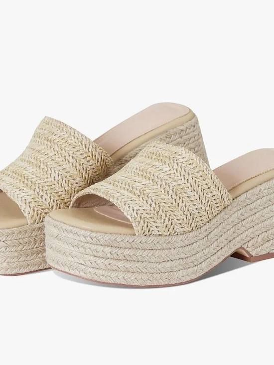 Apricot Woven Platform Slide Sandals