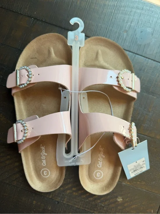 NWT! Cat & Jack Pink Pearl Buckle Slides girls Size 3