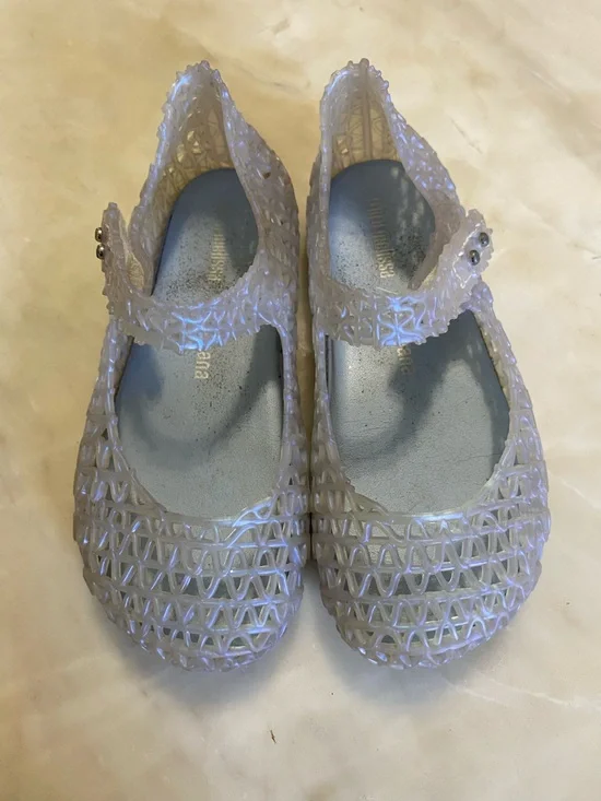 Mini Melissa Campana Papel jelly flats iridescent icy blue six US 10