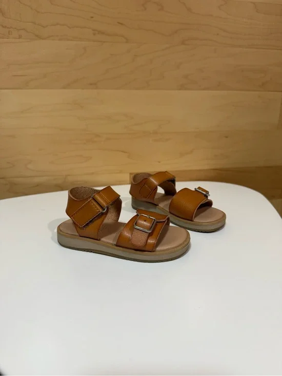 Zara Tan/Brown Leather Double-Strap Kids Sandals
