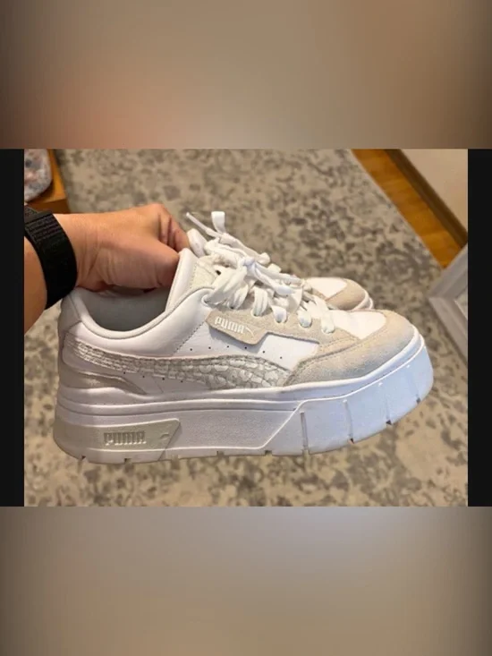 Puma White and Light Gray Chunky Platform Sneakers