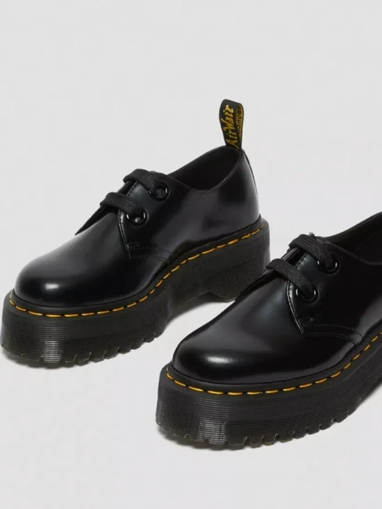 Dr. Martens Women's Black Holly Women's Leather Platform Shoes Size US 8 EU39