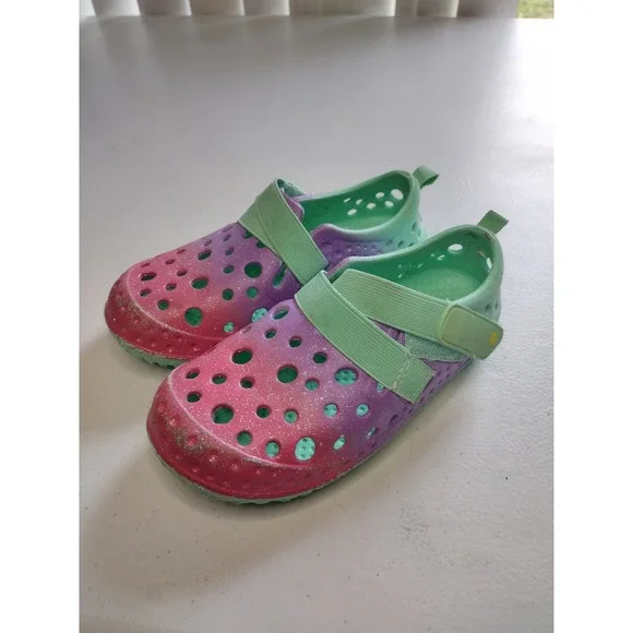 Western Chief Kids Ombre Glitter Garden Clogs Pink‎ Green Water Shoes Size 12