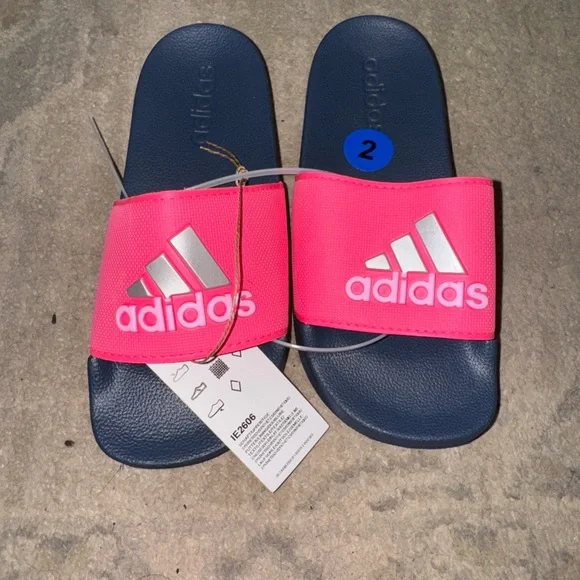 Adidas Pink and Navy Adilette shower Slide Sandals shoes‎