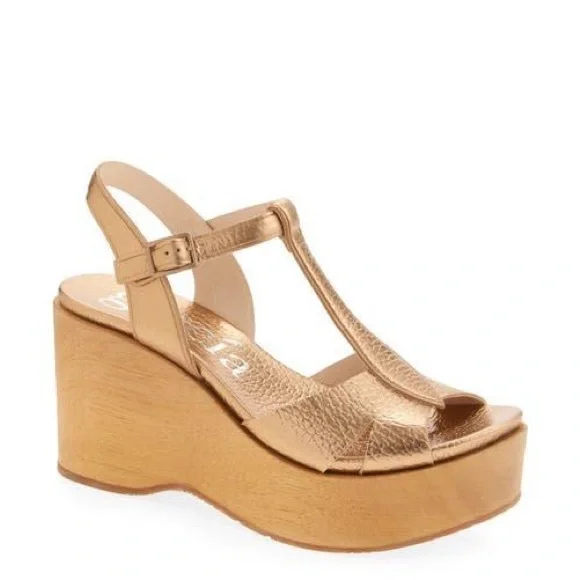 Pedro Garcia Gold Leather Platform Sandals