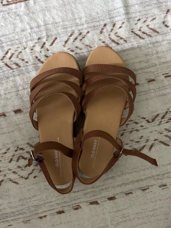 Girls’ Old Navy Brown Multi-Strap Ankle Buckle Wedge Sandals