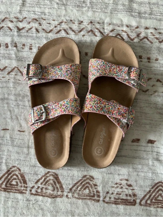 Girls Cat&Jack Sparkly Multicolor Double Strap Slide Sandals