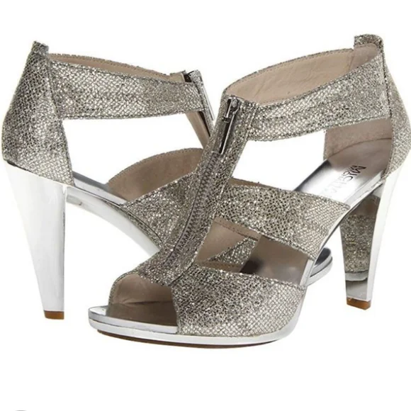 Michael Kors Silver glitter platform heels size 8