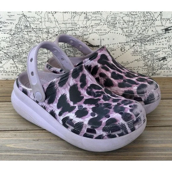 Crocs Girls Purple Leopard Clogs sandals Shoes  Size J 3
