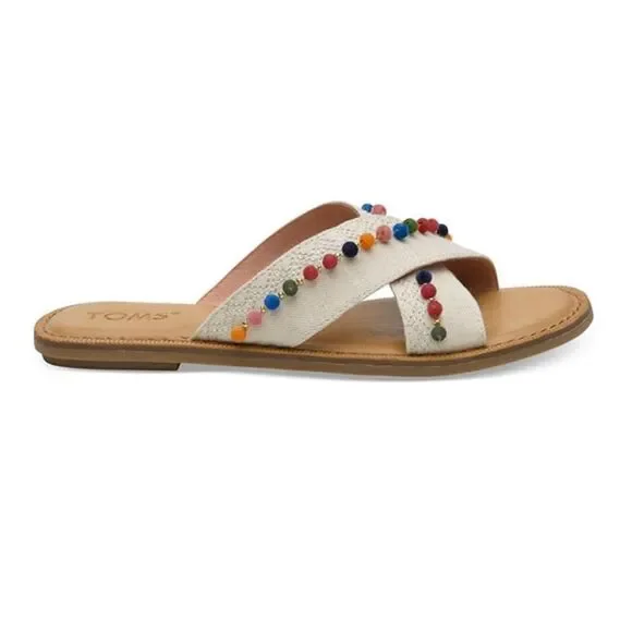 New With Tags Girls Toms Viv Hemp Pom Pom Embroidered Sandals Youth‎ Small