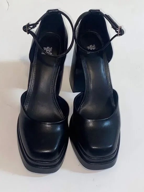 Wild Fable Black Platform Ankle-Strap Block Heels Size 6.5