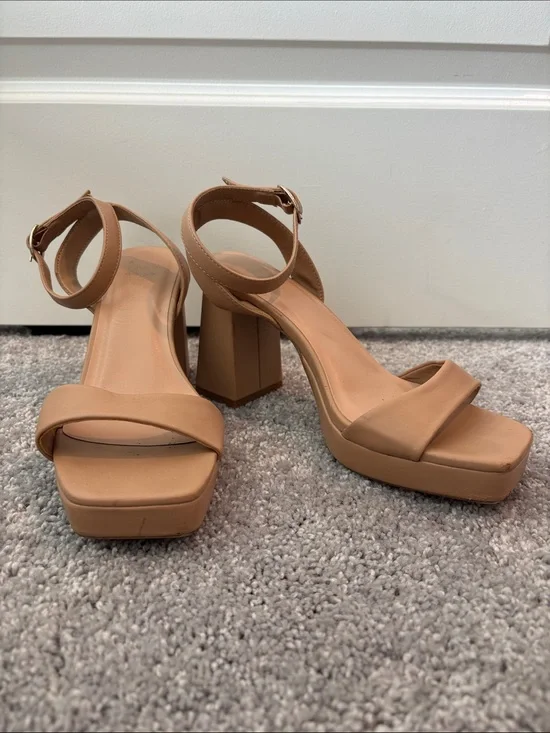 a new day Tan Platform Block Heel Ankle Strap Sandals