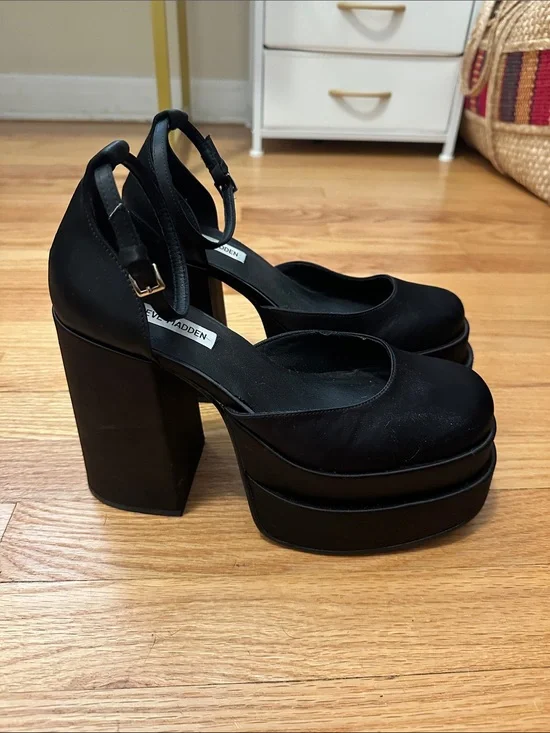 Steve Madden Black Ankle-Strap Platform Block Heels