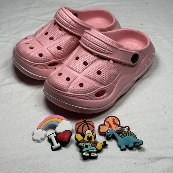 Kids Pink Clogs Size 8 Toddler Slip‎ On Sandals Charms Lightweight Shoes