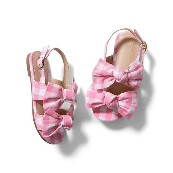 NWT JANIE AND JACK DOUBLE BOW‎ GINGHAM Sandals Size 5