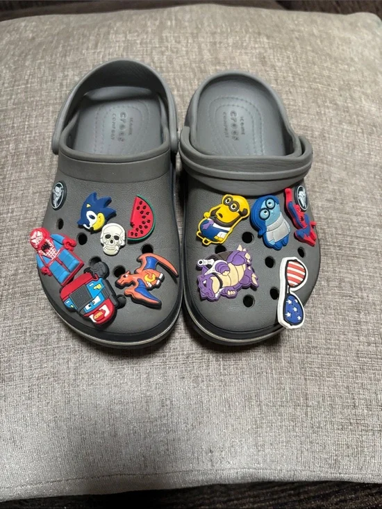 Kids Grey Crocs with Character Charms