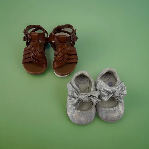 Wonder Nation Sandals & Stride Rite Silver Glitter Ballet‎ Slippers  Both Size 2