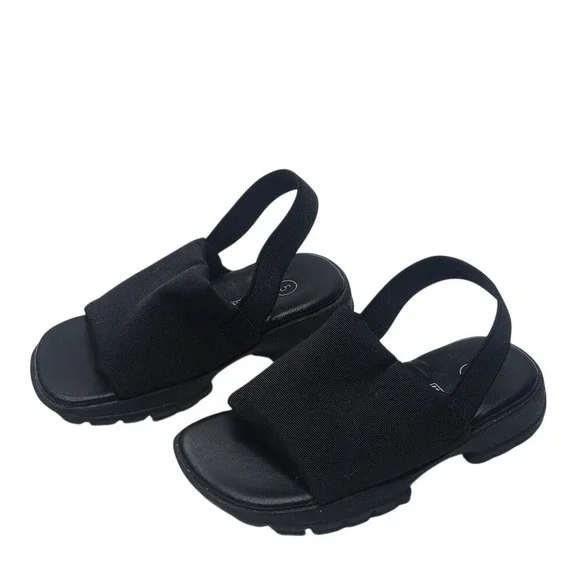Smart Sandals Kids 5 Black Elastic Slingback‎ Fabric Upper Lug Sole Slides
