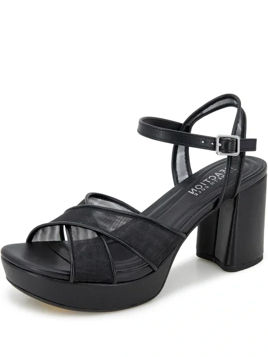 Kenneth Cole Reaction Black Strappy Platform Block Heels