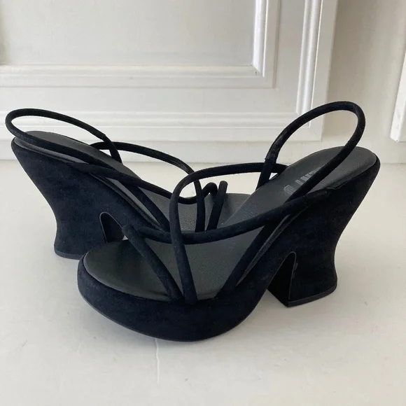 Silent D Anthropologie Star Black Suede Strappy Platform Heels Sz 37
