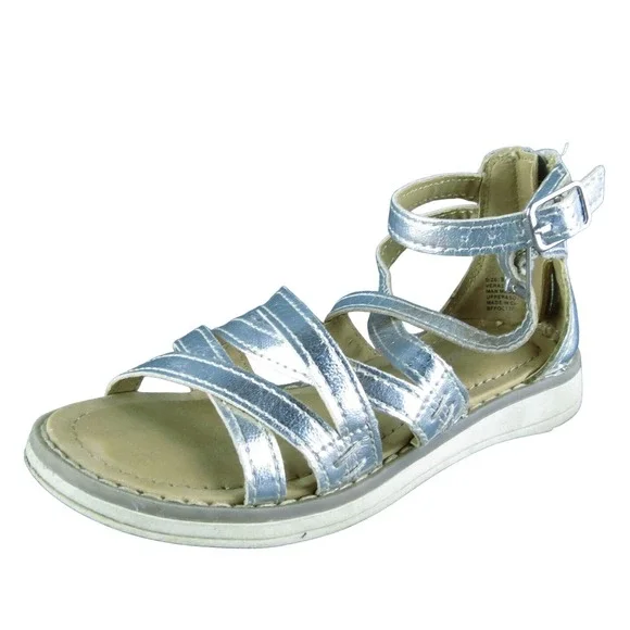 Hanna Andersson Girls Strappy Size T‎ 8 Medium Shoes Silver Synthetic Zip