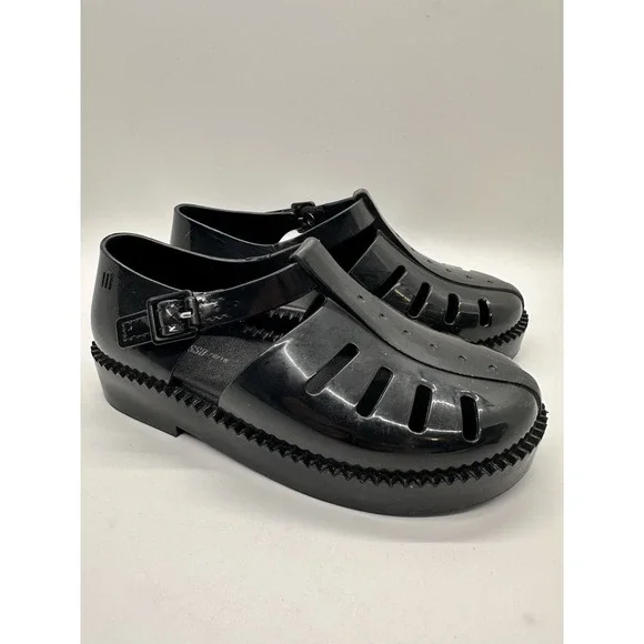 Mini Melissa Aranha 79/16 Black Jelly Sandals‎ Fisherman Mary Jane Toddler 11