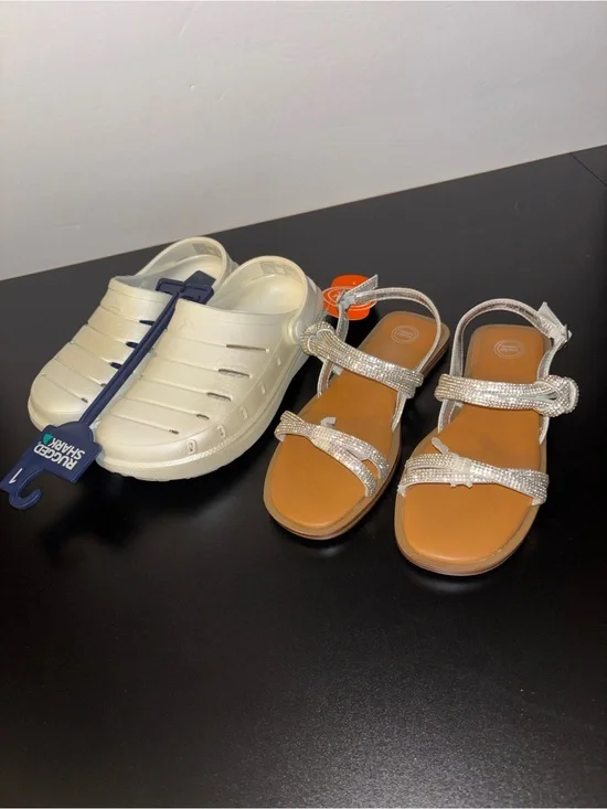 Girls' Shimmering Ivory Sandal & Metallic Ivory Clog Set