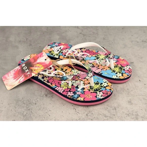 Roxy Girls RG Pebbles VI Flip Flops Size 12 Floral Multicolor Sandals NWT