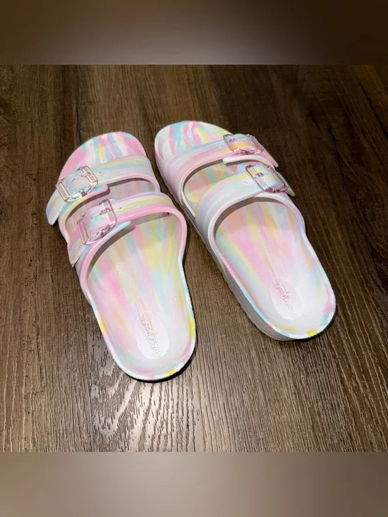 🌈 Cat & Jack Pastel Marble Slide Sandals (Youth Size 2) 🌈