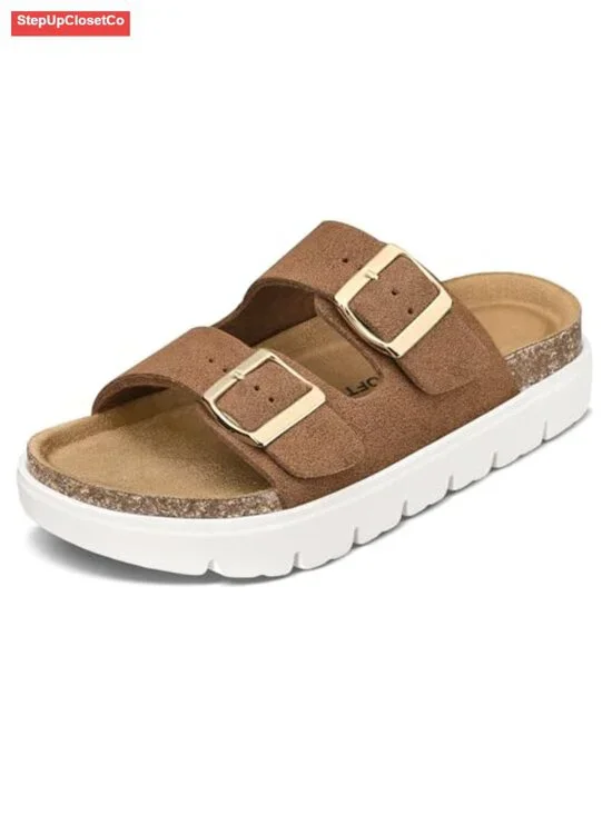 Women's Cork Footbed Arch Support Platform Wedge Sandals Slip-On