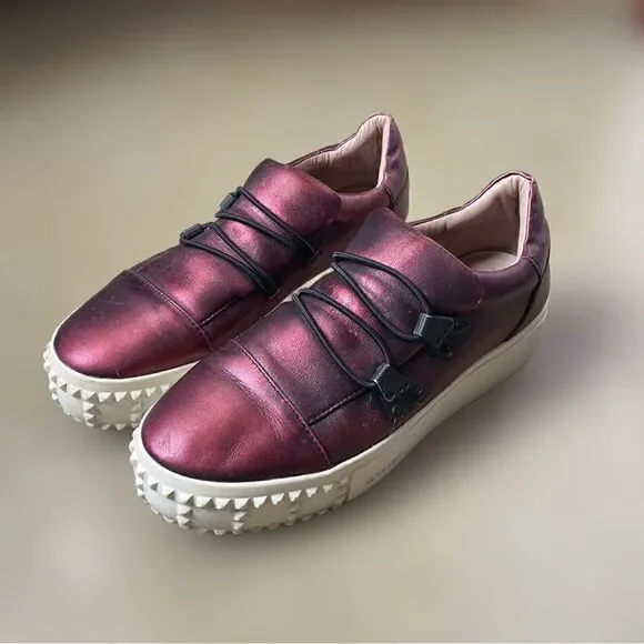 Frye Metallic Reddish/Purple Leather Upper Slip On Chunky Platform Shoes(37/6.5)