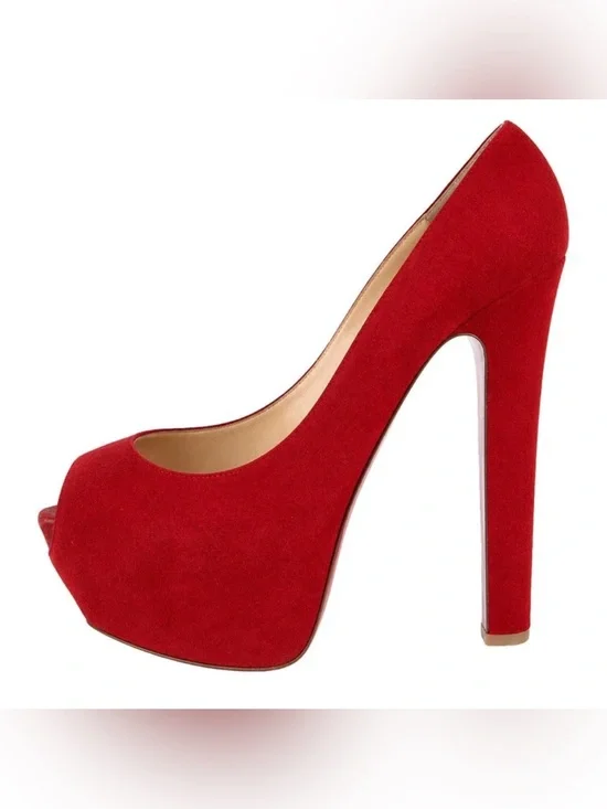Christian Louboutin Red Suede Peep-Toe Platform Pumps