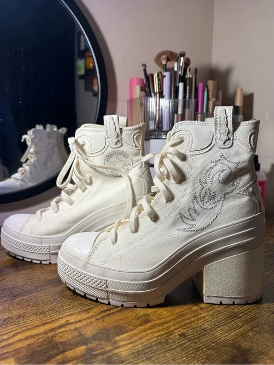 Converse Cream Platform Western Lace-Up High-Heel Boots