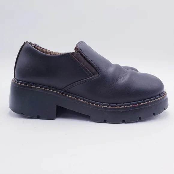 Vintage 90s Y2K American Eagle Leather Chunky Heel Loafer Brown Leather Size 6‎