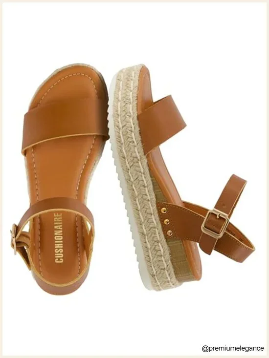 Vegan Leather Espadrille Platform Sandals with Adjustable Ankle Strap and