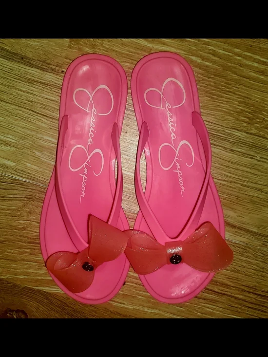 Girls Jessica Simpson Pink Glam Bow Jelly Flip Flops