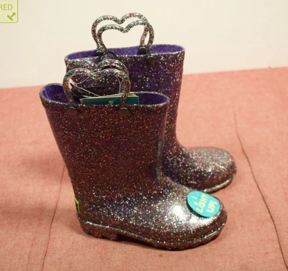 Western Chief Toddler Abby Glitter Lighted Purple Rain Boots Size 8