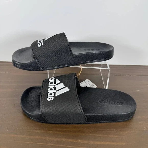 Adidas Adilette Shower K Slides Black White Kids Size 2 Sandals G27627 NWT New