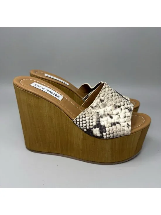 Steve Madden Sandra  Snakeskin Y2K Chunky Platform Block Heel Sandals Size 8