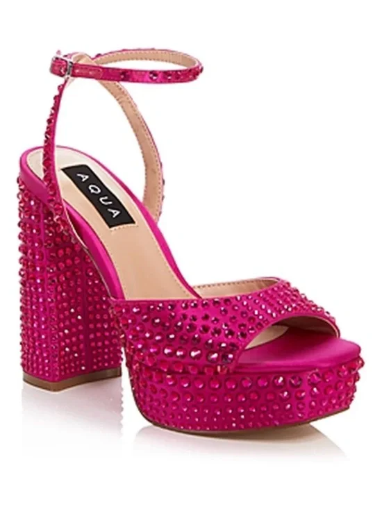 Aqua Fuchsia Crystal Embellished Platform Sandal