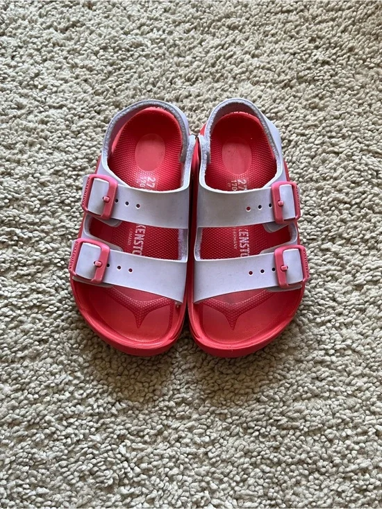 Birkenstock Kids Two-Strap Sandals in White and Pink