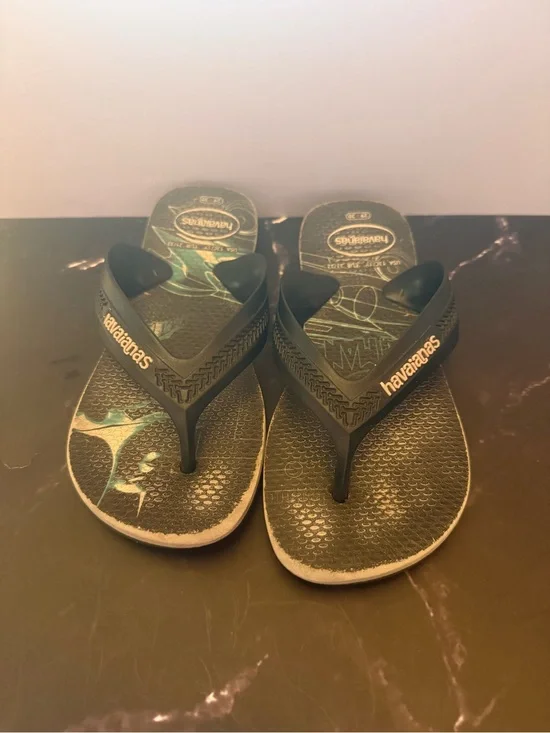 Havaianas Kids Black Flip Flops with Green Accent