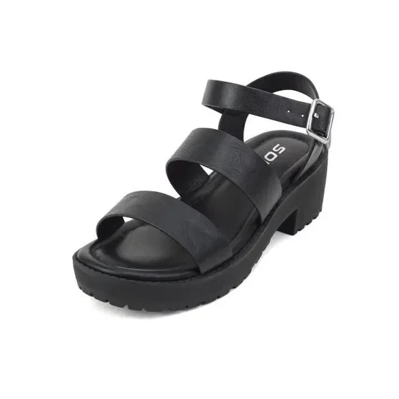 SODA Account Girls Black Platform Sandals Size 3 Y2K Chunky Heel Open Toe Shoes