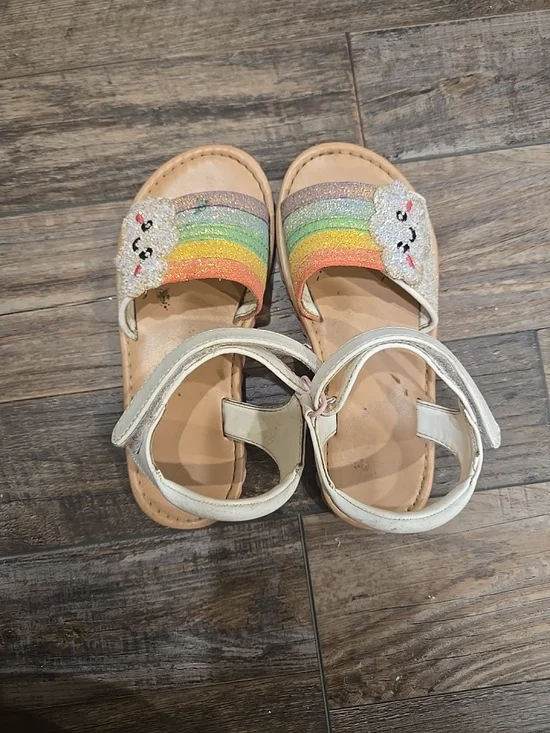 Wonder Nation Kids Size 12 White Sandals with Rainbow Glitter Strap