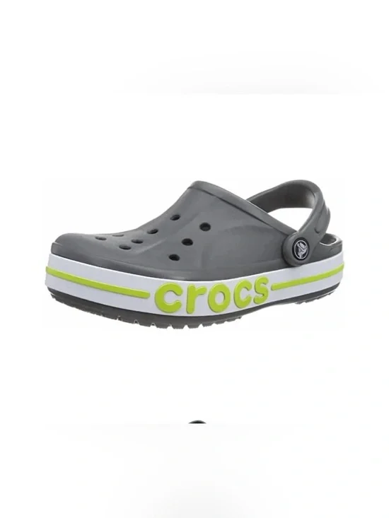 CROCS Kids Gray Clog with Lime Logo Stripe