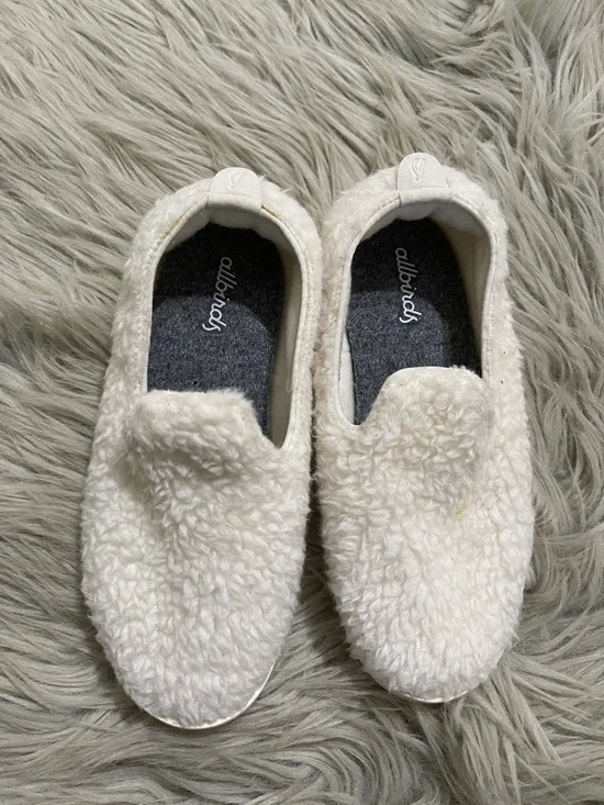 allbirds Kids White Fuzzy Slip-On Shoes