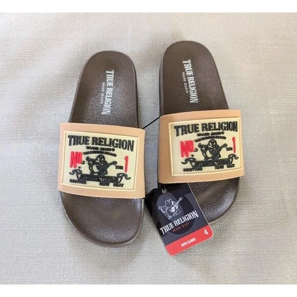 True Religion Beige Kendrick Slides Kids Size 4 NEW!