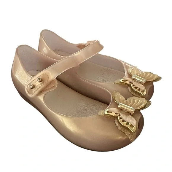Mini Melissa size 9 Gold Butterfly Jelly Sandals Mary Jane Peep Toe Ultragirl‎