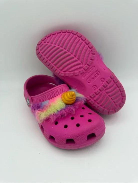 Youth Unisex Girls Crocs I Am Unicorn‎ Fuchsia Pink Multi-Colored Clogs Size J 1